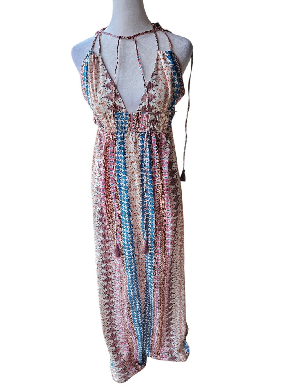 Lulus Womens Relaxin Multi Print Maxi Dress Boho Colorful Pink Blue Size XS - Picture 5 of 5